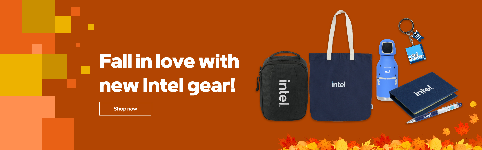 Fall themed hero banner featuring new Intel products.