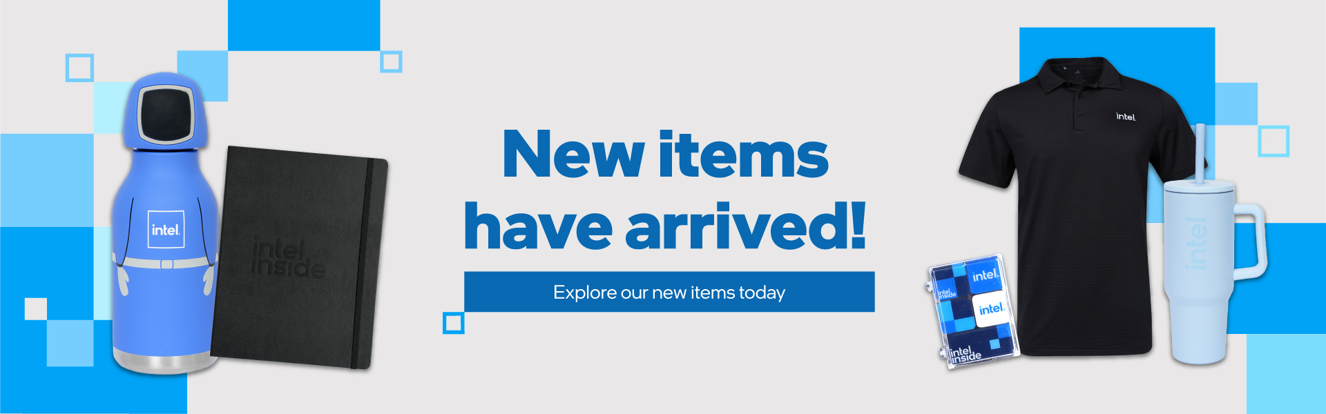 Hero banner featuring new Intel products.